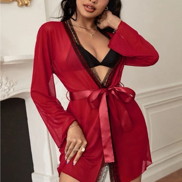 Lace Detail Lettuce Trim
Belted Mesh Robe Without
Lingerie
Burgundy / M (6) - Picture 4 of 7